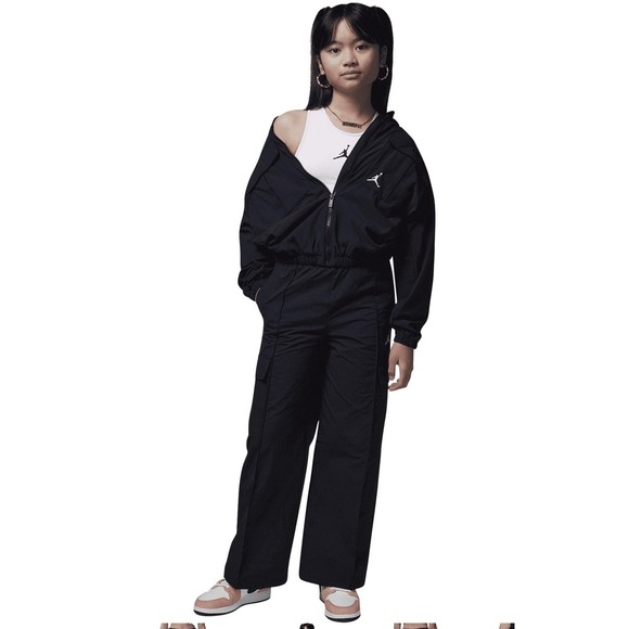 New Jordan Kids Black Cargo Pants Wide Leg Drawstring Waist Jumpman Logo YMD $50 - Picture 6 of 12